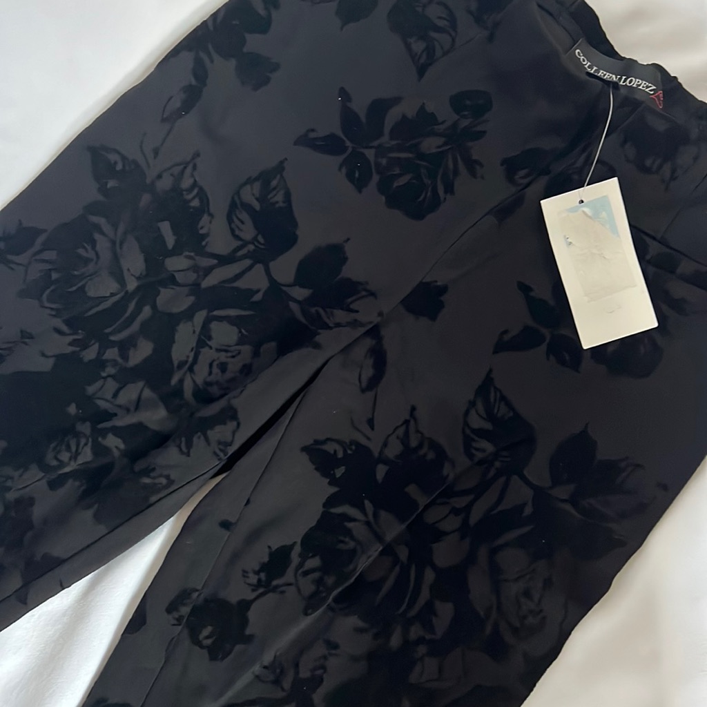Colleen Lopez Black Floral Pants Size Xs Brand New With Tags